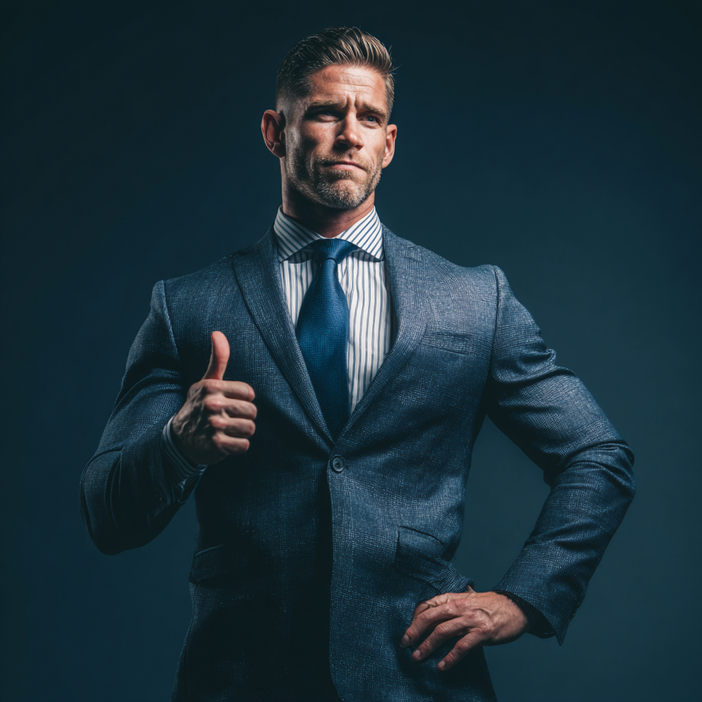 Successful businessman and athlete in professional attire showing confidence and achievement
